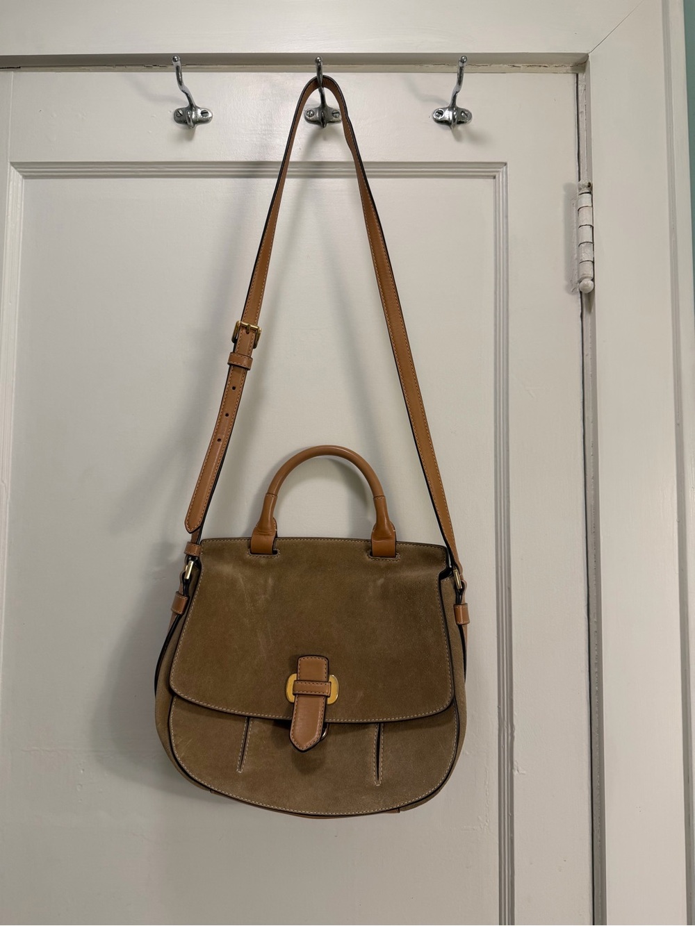 MICHAEL Michael Kors Brown Suede & Tan Leather Top-Handle Crossbody Bag